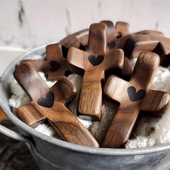 Cross My Heart, Encouragement Gift, Relieve Anxiety Comfort for Clutching, Clinging and Praying, Pocket Olive Wood Cross Religious Gift for Children and Adults