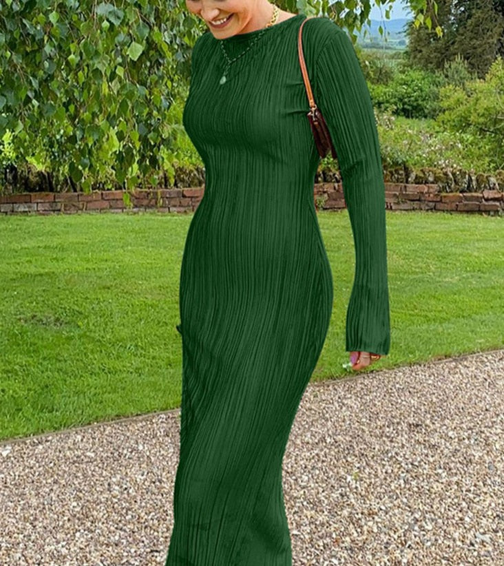 Long Sleeve Striped Bodycon Dress